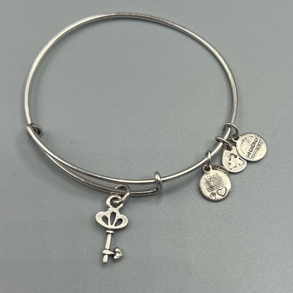 Alex and Ani Crystal Skeleton Key Charm Expandable Wire Bracelet - Picture 3 of 4